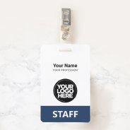 Navy Blue Employee Name Business Logo Staff Tag Badge at Zazzle