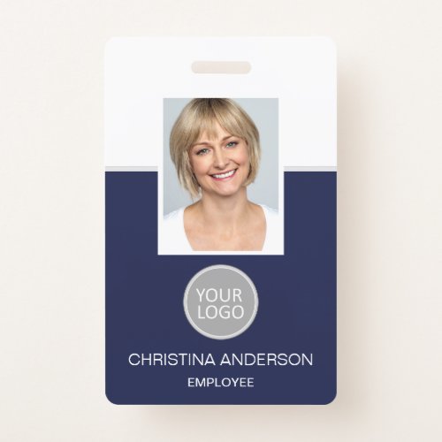 Navy Blue Employee Name Logo Photo Corporate Work Badge