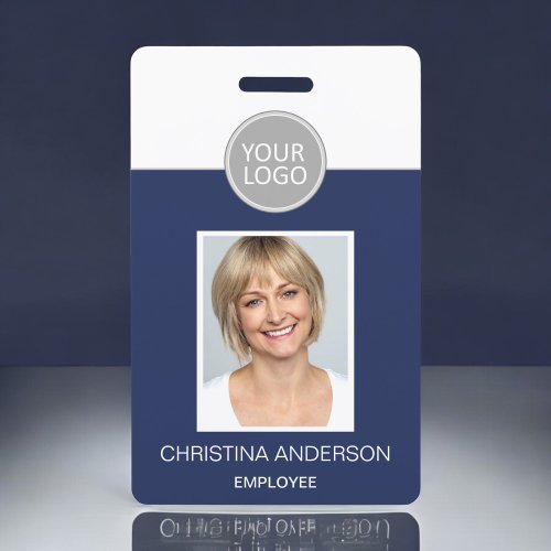 Navy Blue Employee Name Logo Photo Corporate Work Badge