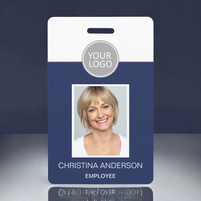 Navy Blue Employee Name Logo Photo Corporate Work Badge (Creator Uploaded)