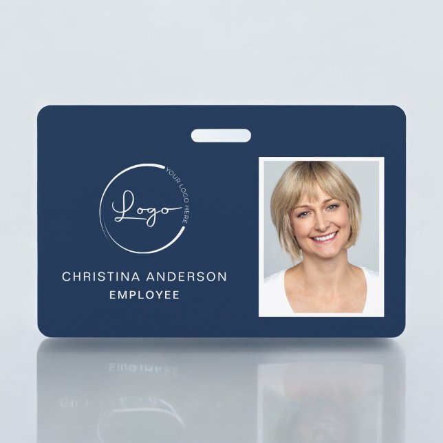 Navy Blue Employee Name Logo Photo Corporate Work Badge (Creator Uploaded)