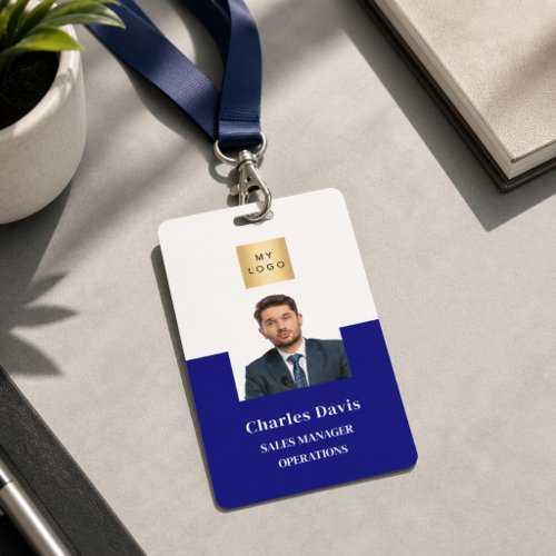 Navy blue employee photo ID company security Badge
