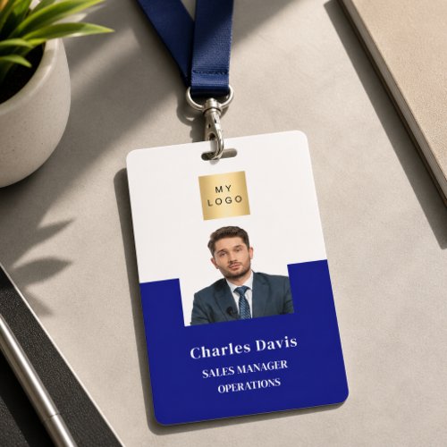 Navy blue employee photo ID company security Badge