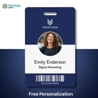 Navy Blue employee photo name tags, business logo  Badge