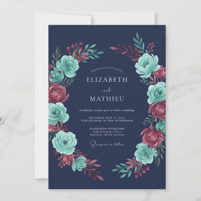 Navy Blue Enchanted Winter Wedding Invitation (Front)