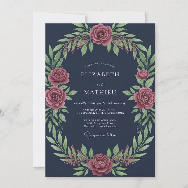 Navy Blue Enchanting Autumnal Wedding Invitation (Front)