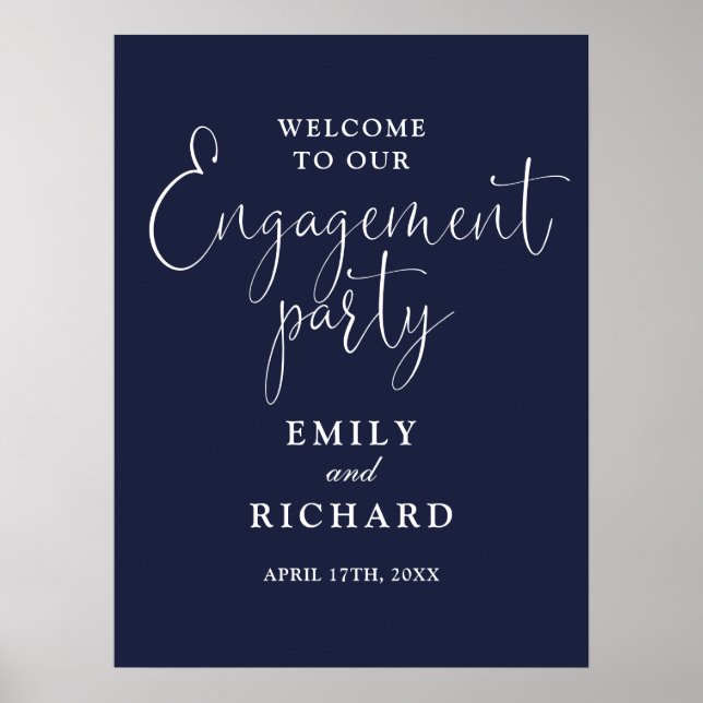 Navy Blue Engagement Party Welcome Sign (Front)