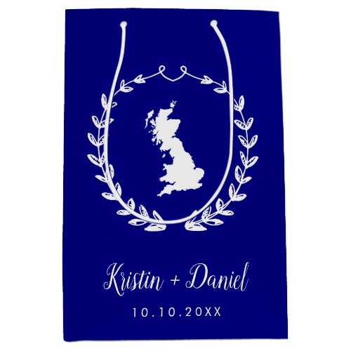 Navy Blue England UK Britain Map Wedding Welcome Medium Gift Bag