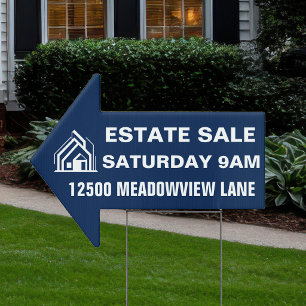 Navy Blue Estate Sale Custom Address Arrow Yard Sign