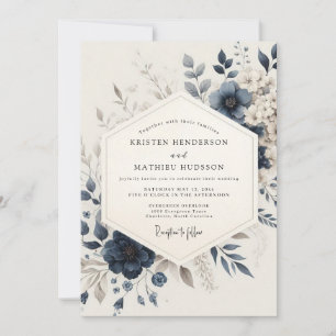 Navy Blue Ethereal Bloom Wedding Invitation