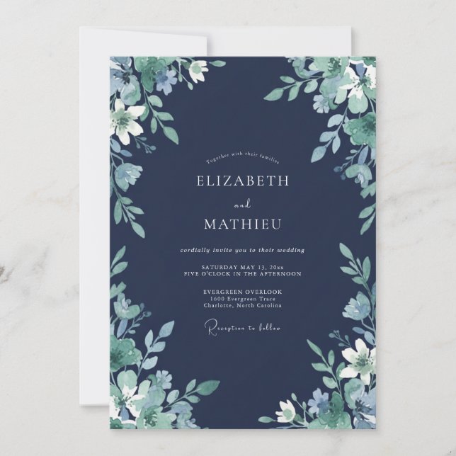 Navy Blue Ethereal Forest Wedding Invitation (Front)