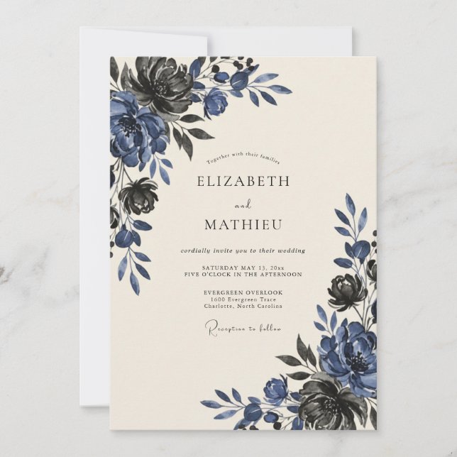 Navy Blue Ethereal Midnight Wedding Invitation (Front)