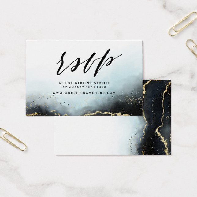 Navy Blue Ethereal Mist Website RSVP Insert Cards (Office)