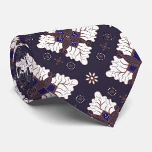 Navy blue ethnic damask batik seamless pattern neck tie