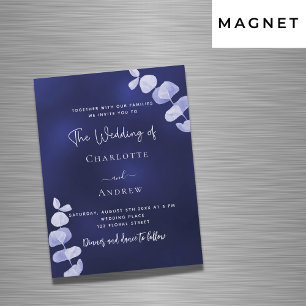 Navy blue eucalyptus luxury wedding magnetic invitation