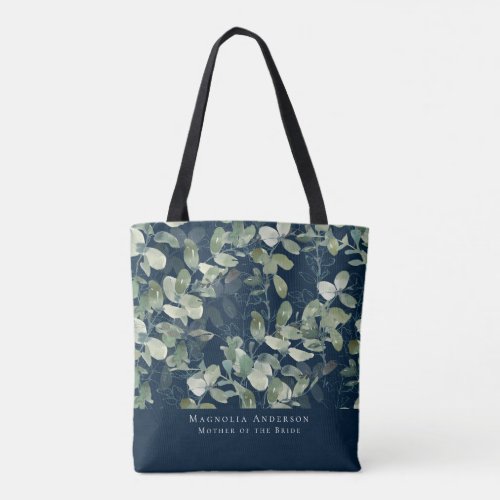 Navy Blue Eucalyptus Mother of the Bride Tote Bag