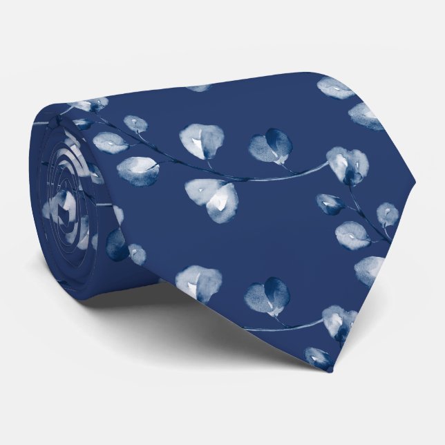 Navy Blue Eucalyptus Wedding Navy Blue Neck Tie (Rolled)
