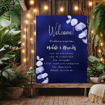 Navy blue eucalyptus wedding program timeline poster<br><div class="desc">A modern,  elegant,  wedding program,  timeline.  A navy blue background,  decorated with eucalyptus,  sprigs. The blue color is uneven. Personalize and add your names and wedding details.  If you have more text it's possible to reduce the line space.</div>