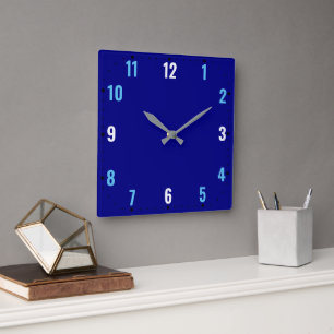 Navy Blue Face With Numbers - Frameless Square Wall Clock