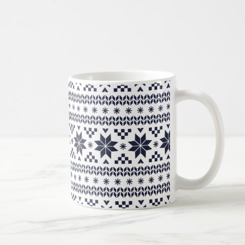 Navy Blue Fair Isle Pattern Coffee Mug