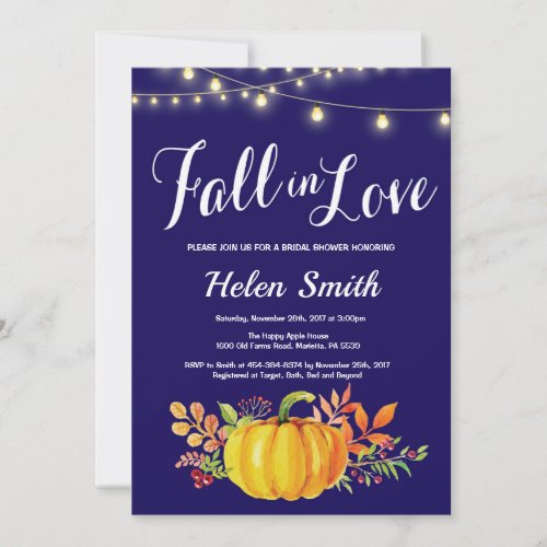 Navy Blue Fall Bridal Shower Invitation