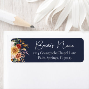 Navy Blue Fall Floral Bridal Return Address Label
