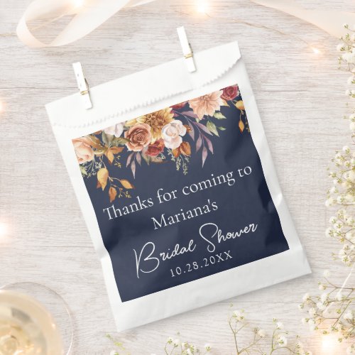 Navy Blue Fall Floral Bridal Shower  Favor Bag