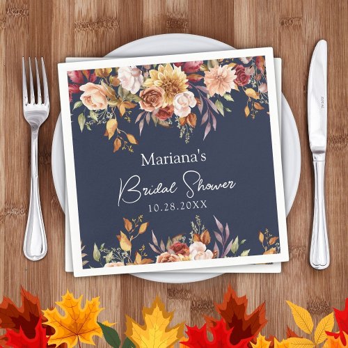 Navy Blue Fall Floral Bridal Shower Napkins