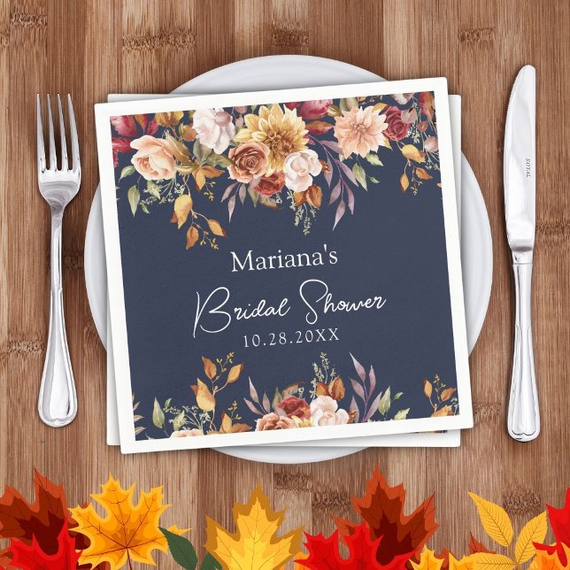 Navy Blue Fall Floral Bridal Shower Napkins (Creator Uploaded)