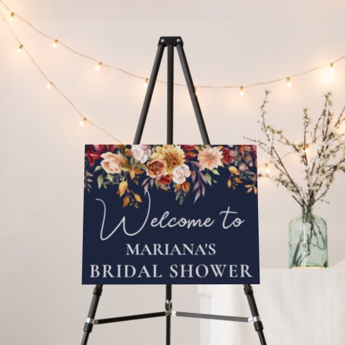 Navy Blue Fall Floral Bridal Shower Welcome Sign