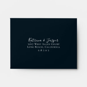 Navy Blue Fall Floral Lined RSVP Return Address Envelope