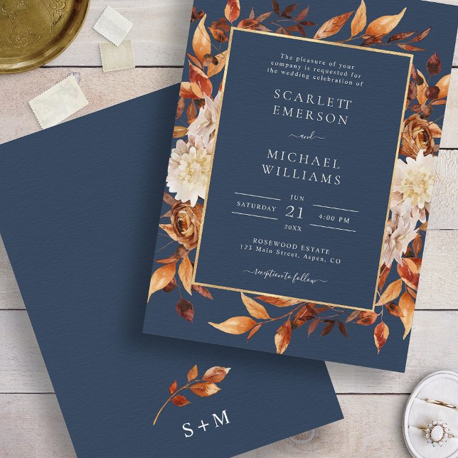 Navy Blue Fall Floral Wedding Invitation (Navy Blue Fall Floral Wedding Invitation
)