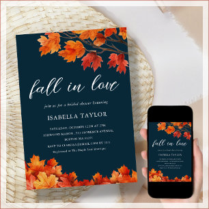 Navy Blue Fall in Love Bridal Shower Invitation