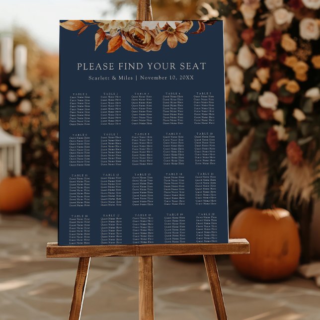 Navy Blue Fall Seating Chart Foam Board (Navy Blue Fall Floral Seating Chart Foam Board by Painted Paperie
)