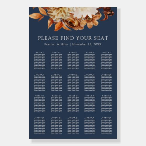 Navy Blue Fall Seating Chart Foam Board