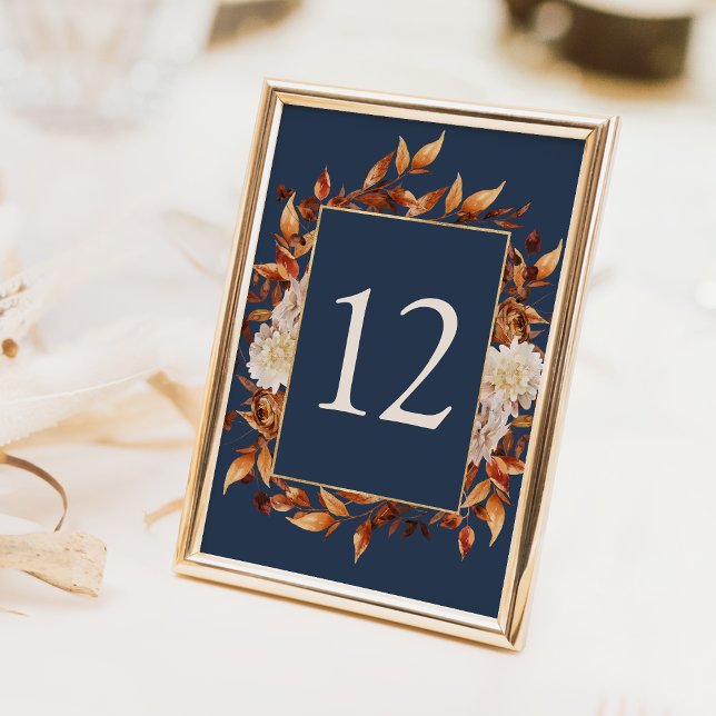 Navy Blue Fall Table Number (Navy Blue Fall Floral Table Number by Painted Paperie
)