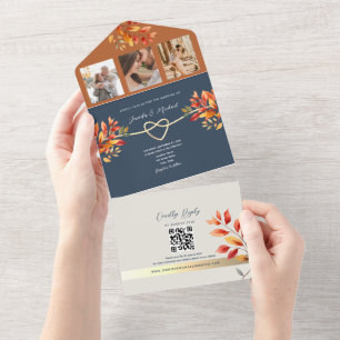 Navy Blue Fall Wedding All In One Invitation