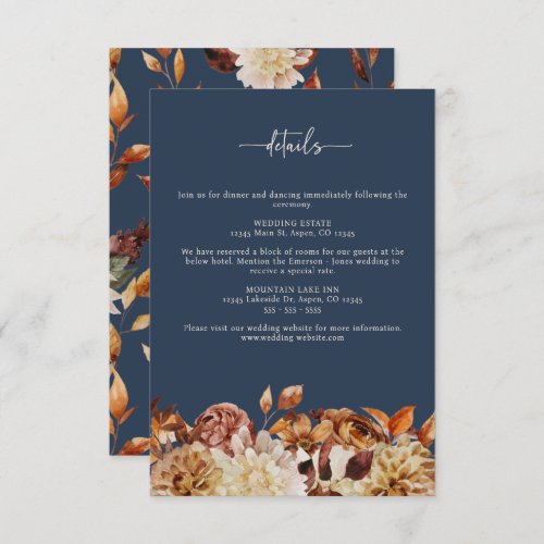 Navy Blue Fall Wedding Enclosure Card