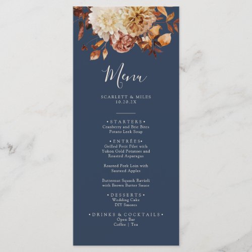 Navy Blue Fall Wedding Menu