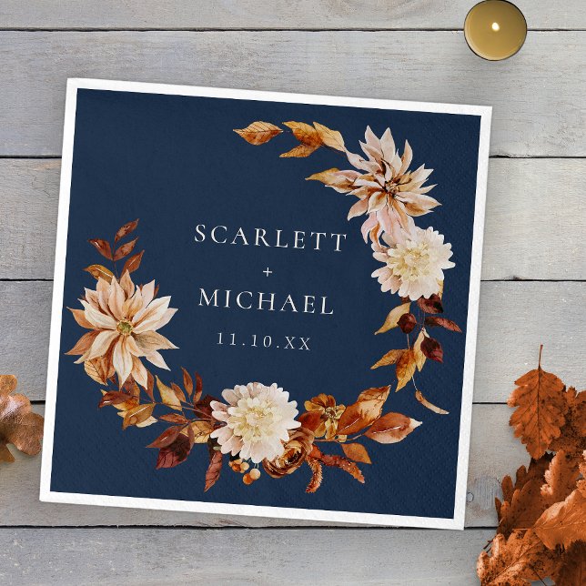 Navy Blue Fall Wedding Napkins (Navy Blue Fall Floral Wedding Napkins by Painted Paperie
)
