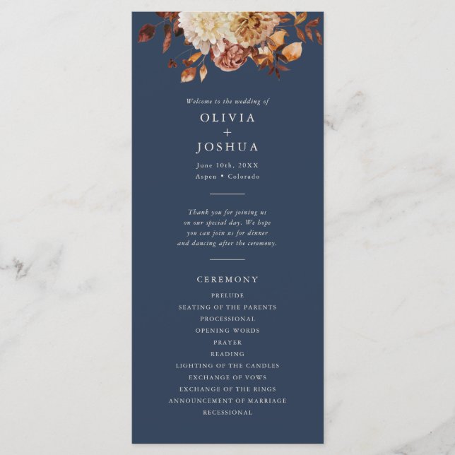 Navy Blue Fall Wedding Program (Front)