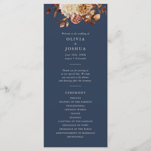 Navy Blue Fall Wedding Program