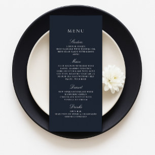 Navy Blue Fall Winter Elegant Wedding Menu