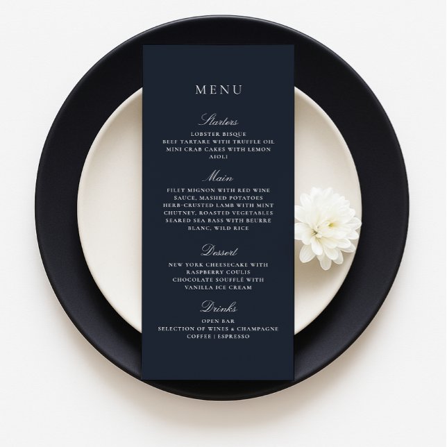 Navy Blue Fall Winter Elegant Wedding Menu (Creator Uploaded)