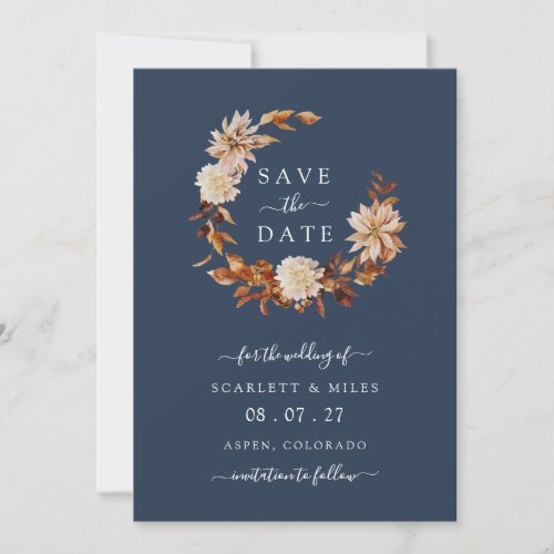 Navy Blue Fall Wreath Wedding Save The Date