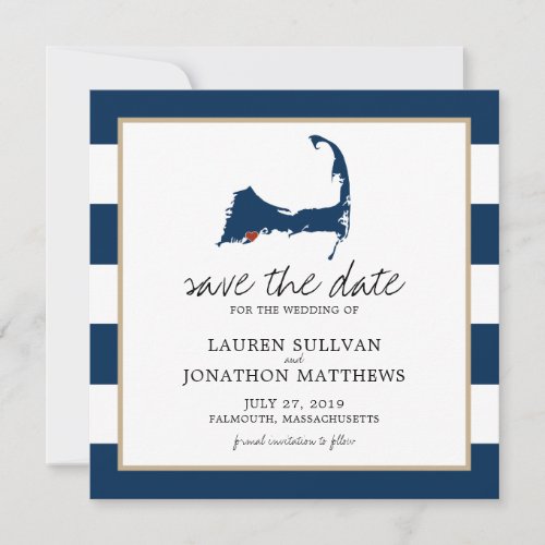 Navy Blue Falmouth Cape Cod Map Save the Date
