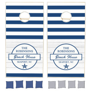 Navy Blue Family Beach House Cornhole Set