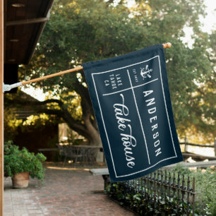 Navy Blue Family Lake House Nautical Anchor Paddle Flag