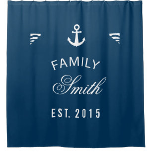 Navy Blue Family Nautical Anchor Personalized Shower Curtain
