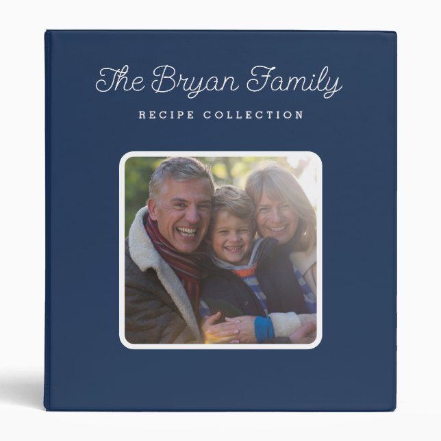 Navy Blue Family Photo Recipe  3 Ring Binder (Front)